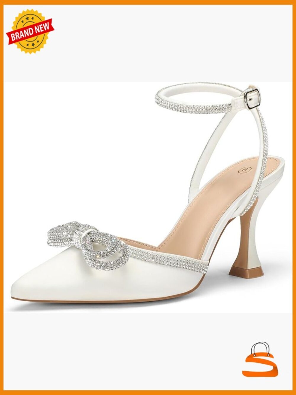 Rhinestone Bow Pumps Wedding Shoes Pointed Toe Kitten Heels Adjustable Strap